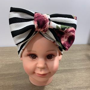 Black/White Striped Floral Turban
